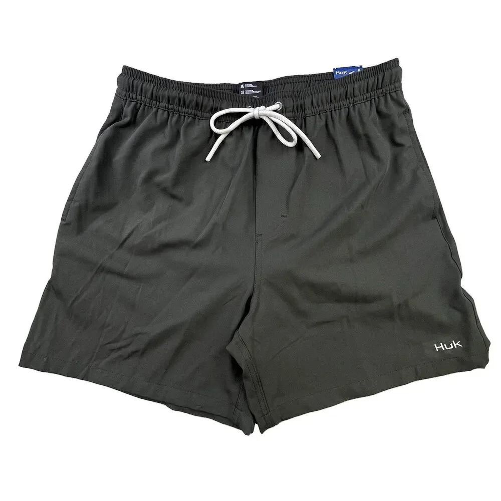 Huk Fishing Pursuit Volley Shorts Men's Medium Gray UPF Mesh Lined Swim Athletic